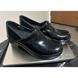 Lands End Women's Black Patent Leather Clog Shoe Casual Work Formal Slip On | 9B